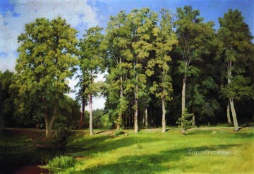 three women at the table by the lamp Painting - grove by the pond preobrazhenskoye 1896 classical landscape Ivan Ivanovich trees